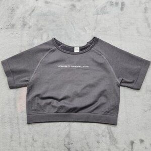 First Health Top Womens M Gray Enhance Cropped Short Sleeve Seamless Workout